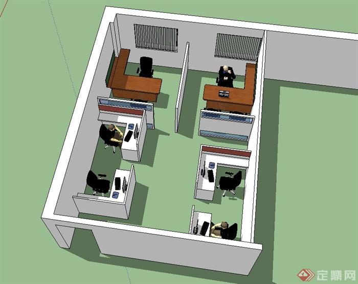 某现代简单的办公空间设计su模型(2)