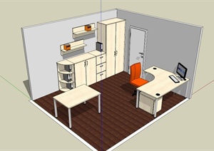 现代木制全套办公室家具SU(草图大师)模型