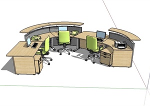 某现代室内办公空间精致桌椅设计SU(草图大师)模型