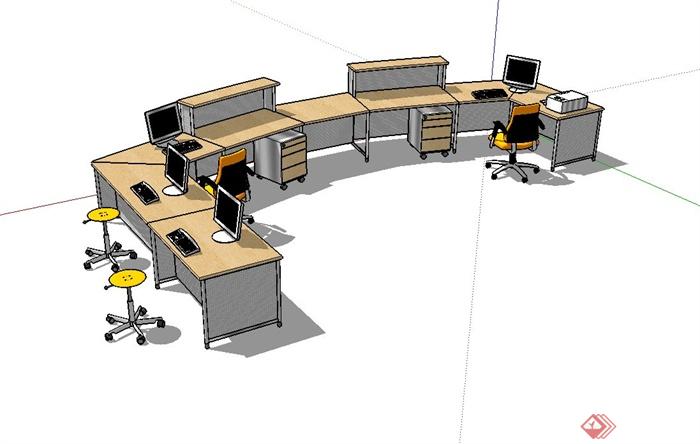 某现代精致室内办公空间桌椅设计su模型(1)