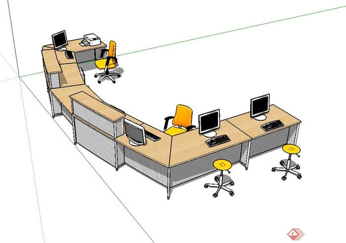 某现代精致室内办公空间桌椅设计su模型(2)