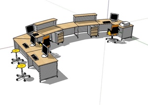 某现代精致室内办公空间桌椅设计SU(草图大师)模型