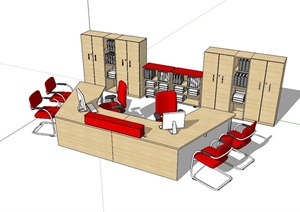 某现代室内精致完整的办公桌椅设计SU(草图大师)模型