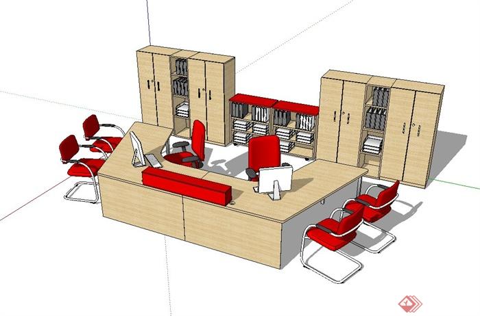 某现代室内精致完整的办公桌椅设计su模型(1)