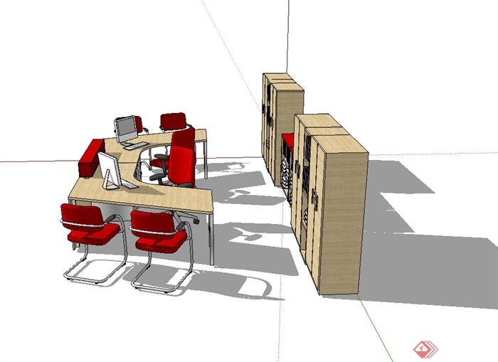 某现代室内精致完整的办公桌椅设计su模型(3)