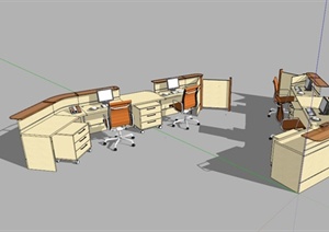 四人办公桌组合设计SU(草图大师)模型