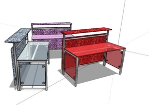 三个彩色时尚办公桌设计SU(草图大师)模型