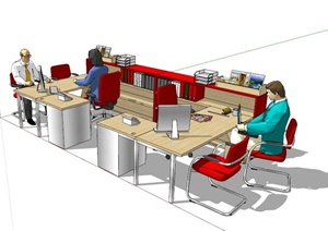 现代简约两人办公桌组合设计SU(草图大师)模型
