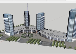高层办公楼建筑设计组合SU(草图大师)模型