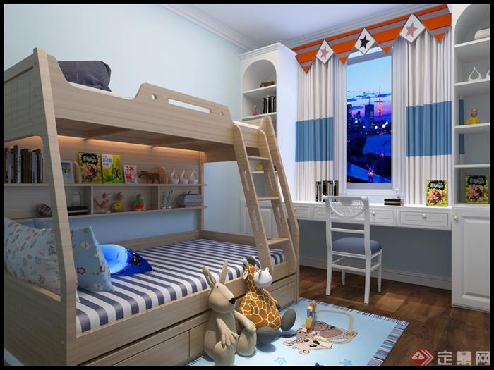 卧室,儿童房,高低床,桌椅
