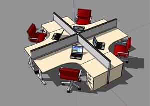 某现代风格办公空间精致办公桌椅设计SU(草图大师)模型