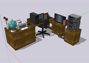 某现代精致室内办公桌椅电器设计SU(草图大师)模型