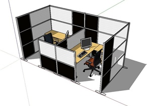 某现代隔断办公室桌椅设计SU(草图大师)模型