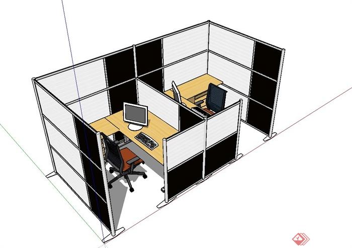 某现代隔断办公室桌椅设计su模型(2)
