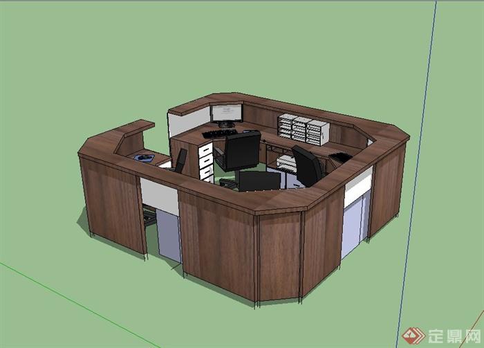 某现代风格室内办公空间桌椅设计su模型(2)