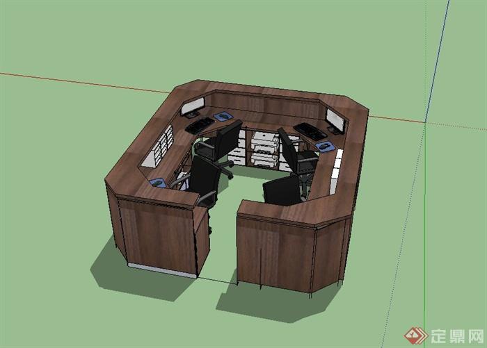 某现代风格室内办公空间桌椅设计su模型(3)