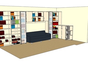 某现代室内书房办公空间设计SU(草图大师)模型