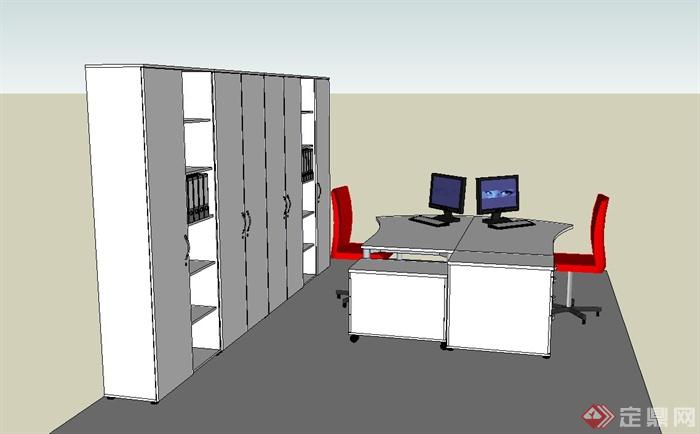 现代办公室家具桌椅柜子SU模型(3)