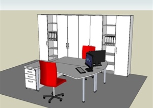 现代办公室家具桌椅柜子SU(草图大师)模型