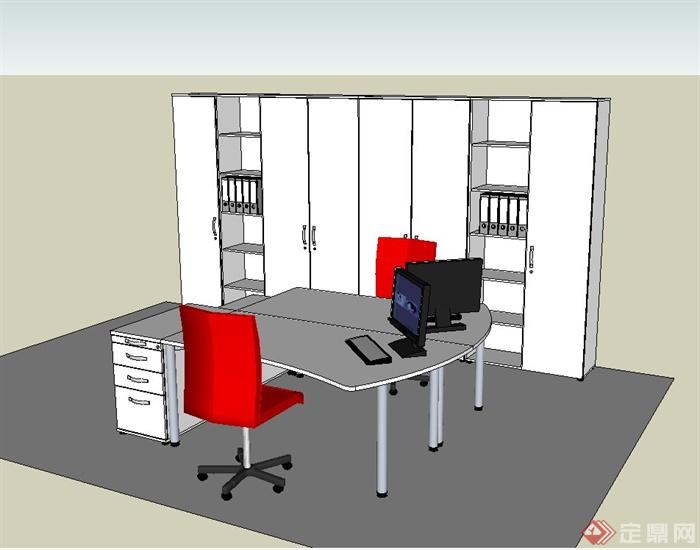 现代办公室家具桌椅柜子SU模型(1)