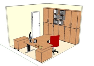 现代精致办公室桌椅柜子设计SU(草图大师)模型