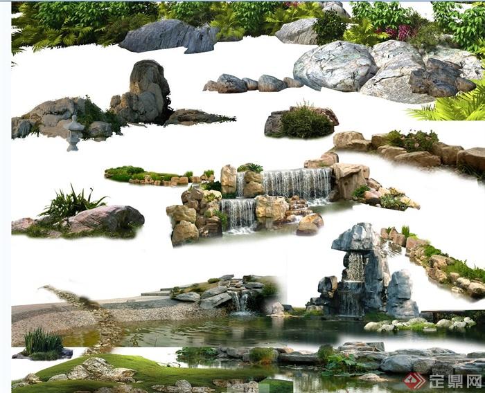 景石石头、驳岸、景石水景设计psd素材合集(1)