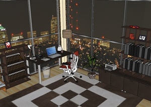 现代风格室内住宅办公室设计SU(草图大师)模型