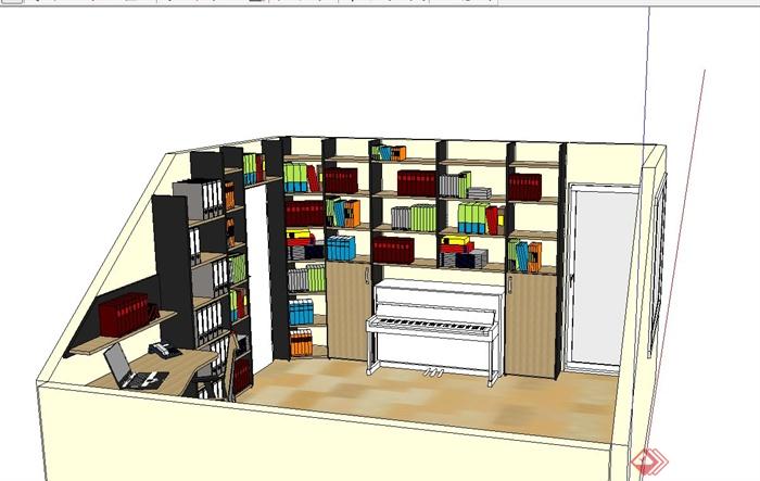 某现代风格室内书房办公空间设计su模型(1)