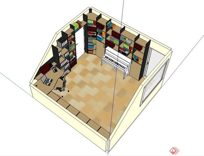 某现代风格室内书房办公空间设计su模型(2)