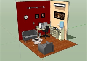 现代室内住宅办公室设计SU(草图大师)模型