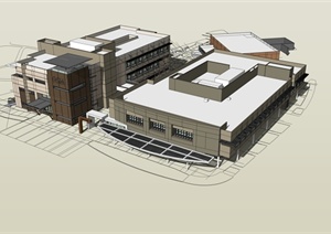 现代厂房办公楼建筑设计SU(草图大师)模型