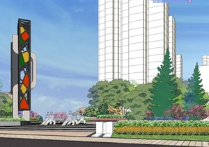 城市街角公园景观设计SU(草图大师)模型