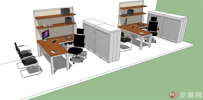 两组办公室家具设计SU模型(1)