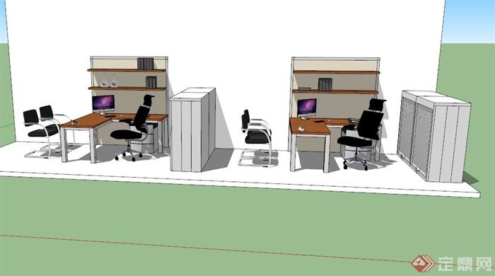 两组办公室家具设计SU模型(2)
