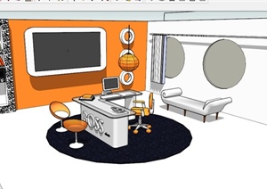 时尚老板办公室家具组合设计SU(草图大师)模型