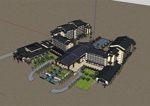 某新古典风格旅游度假村式酒店建筑设计SU(草图大师)模型