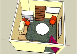 某现代室内完整的小办公室设计SU(草图大师)模型