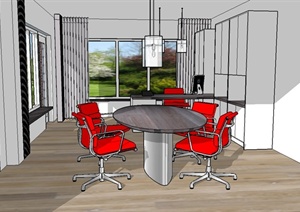 某现代风格室内小型办公空间设计SU(草图大师)模型