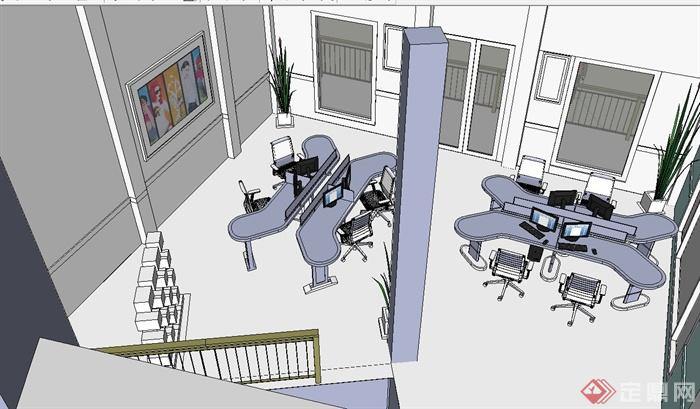 现代风格室内办公室空间设计su模型(1)