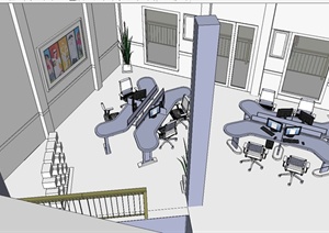 现代风格室内办公室空间设计SU(草图大师)模型
