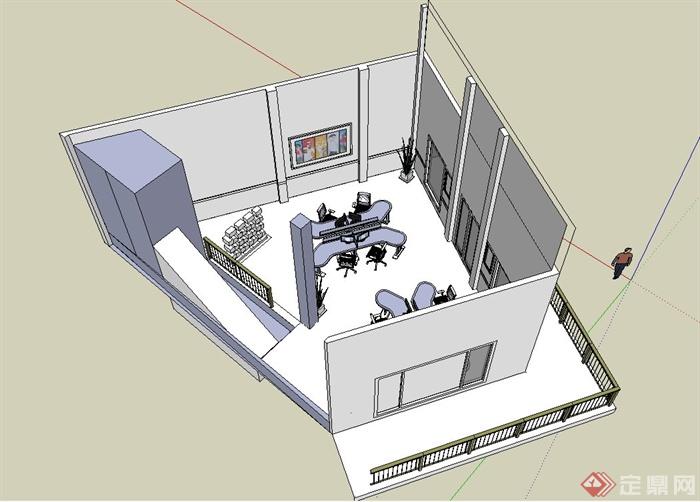 现代风格室内办公室空间设计su模型(2)