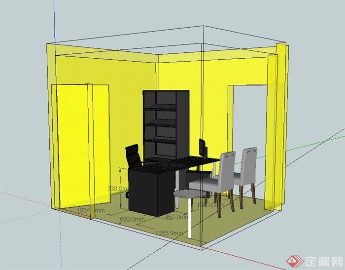 某现代详细室内办公室设计su模型(1)