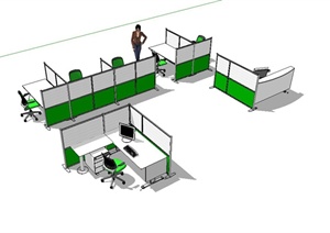 某现代室内办公室空间桌椅设计SU(草图大师)模型