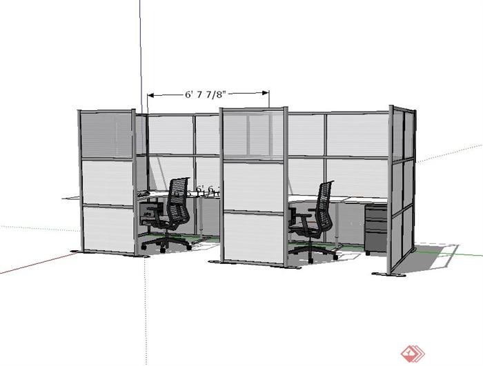 某公司室内办公空间桌椅设计su模型(3)