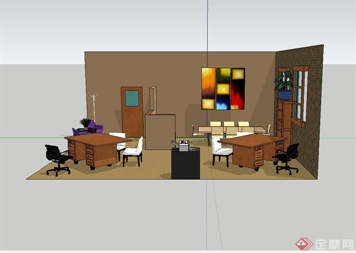 现代风格室内办公室空间装饰设计su模型(4)