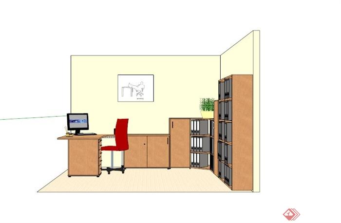 木制办公室家具组合SU模型(3)
