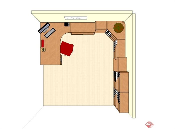 木制办公室家具组合SU模型(2)