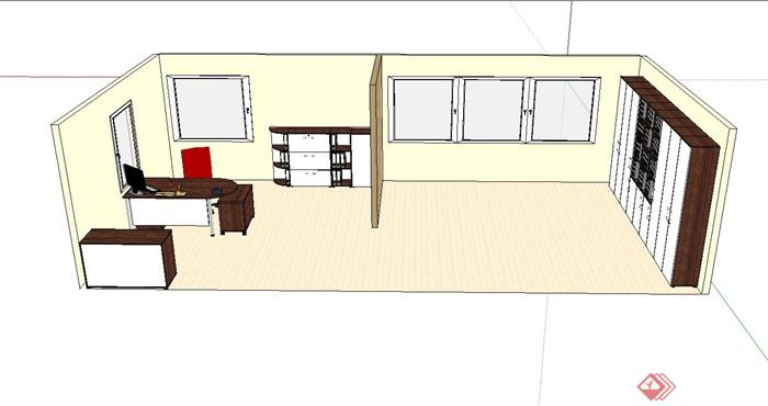 现代风格简单的室内办公室设计su模型(1)