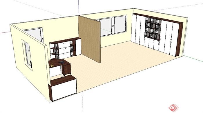 现代风格简单的室内办公室设计su模型(2)
