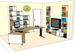 现代风格室内办公室书房设计SU(草图大师)模型
